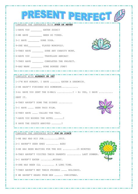 present perfect simple time expressions exercises