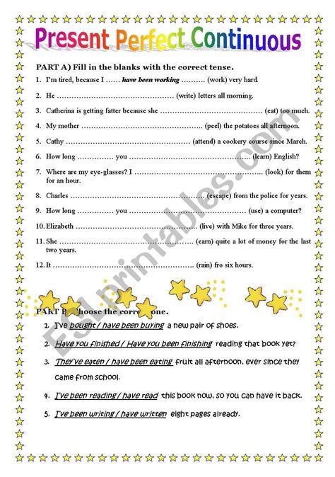 present perfect tense and present perfect continuous exercises with answers pdf