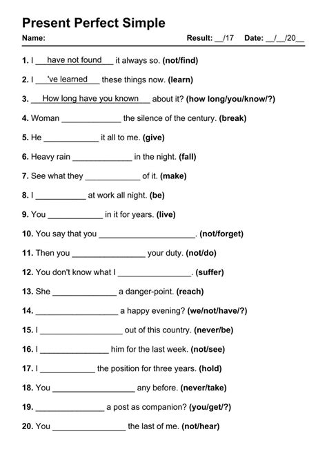 present perfect tense exercises with answers pdf