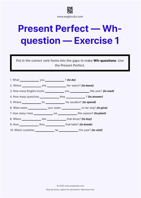 present perfect wh questions exercises