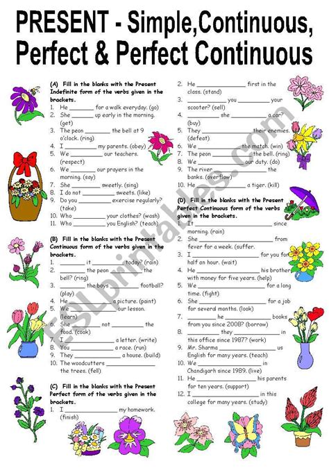 present simple continuous perfect tenses exercises pdf with answers