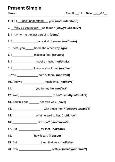 present simple exercise with answers pdf