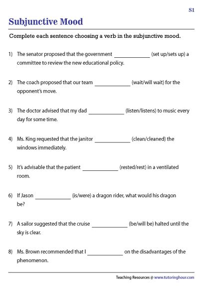 present subjunctive mood exercises with answers pdf