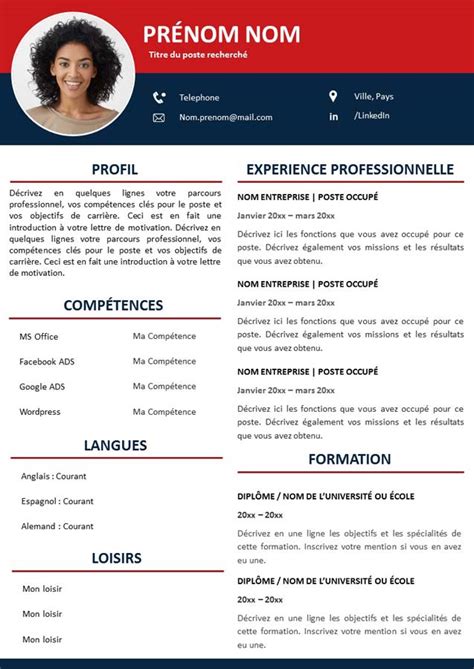 presentation cv examples francais