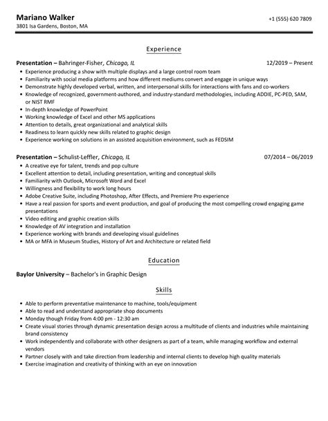 presentation skills in resume