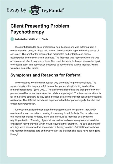 presenting problem for depression example