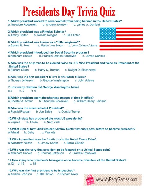 presidential trivia questions and answers pdf