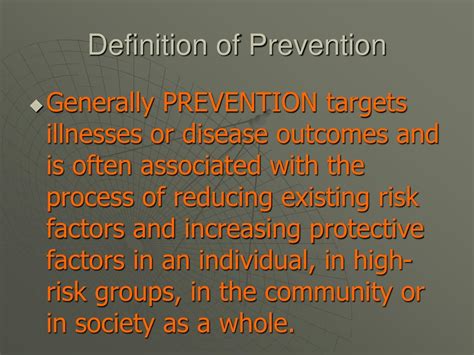 prevention meaning in english with example