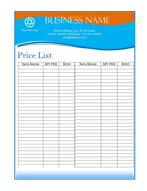 price list example