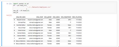 print first 10 rows of dataframe