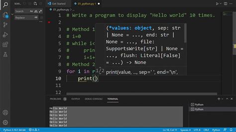 print hello world 10 times in python