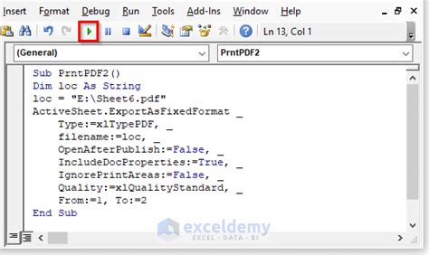 print to pdf from excel vba with filename