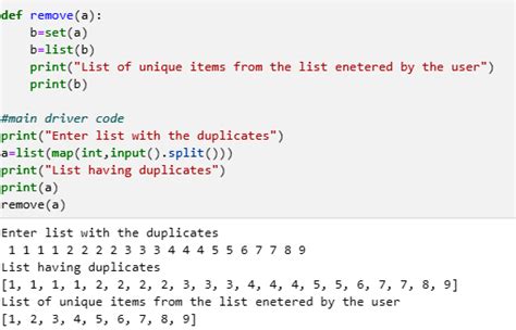 print unique values python