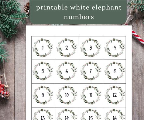 Printable White Elephant Numbers