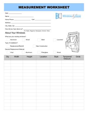 Printable Window Measurement Worksheet