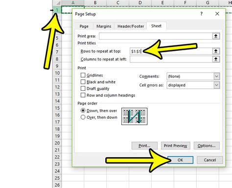 printing top row on every page in excel