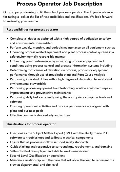 process operator description