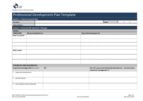professional development plan template excel