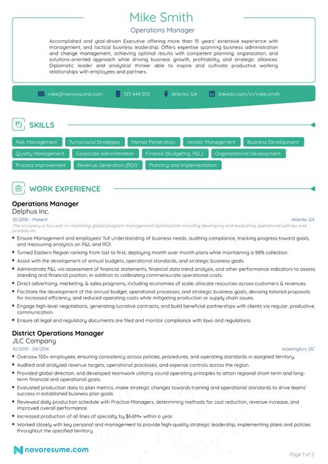 professional profile examples for operations manager