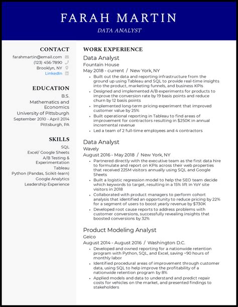 professional summary example data analyst