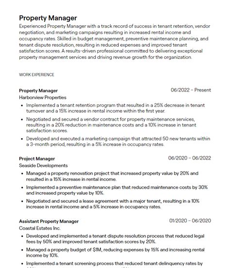professional summary examples for property manager
