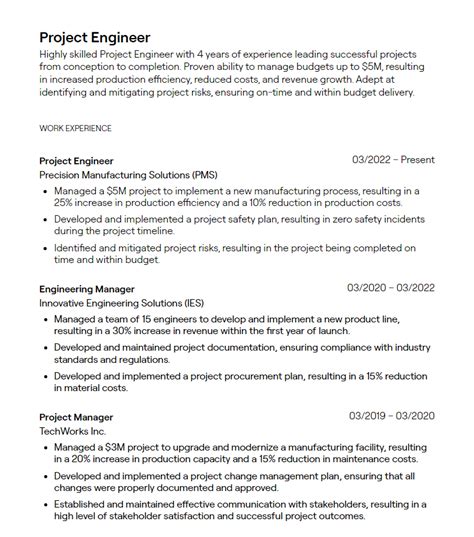 professional summary for project engineer
