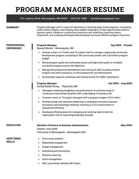 professional summary for resume program manager