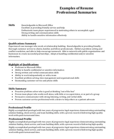 profile summary examples for cv