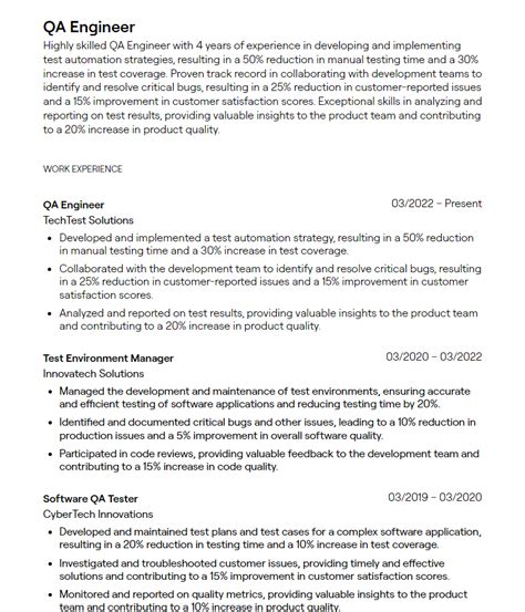 profile summary for automation test engineer fresher