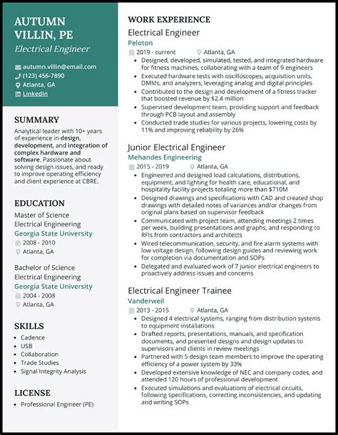 profile summary for electrical engineer