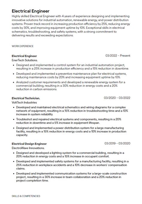 profile summary for fresher electrical engineer
