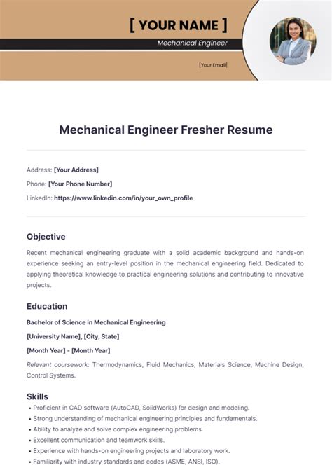 profile summary for resume of mechanical engineer fresher