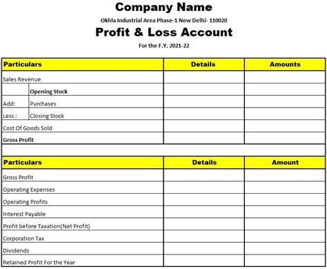 profit and loss statement in excel format