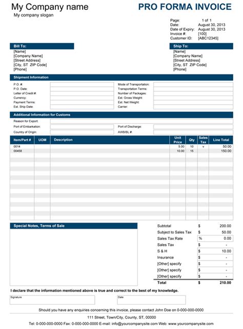 proforma invoice in excel format