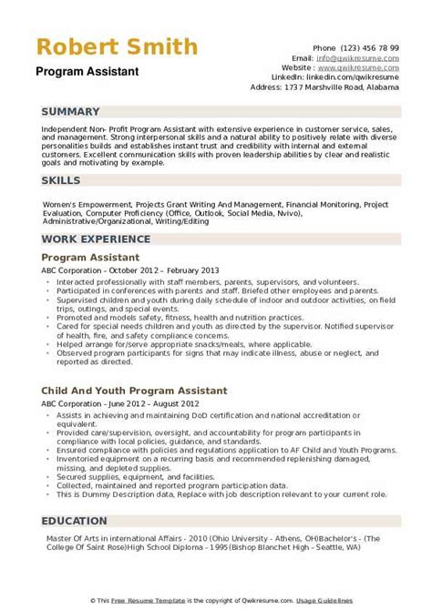 program assistant resume examples