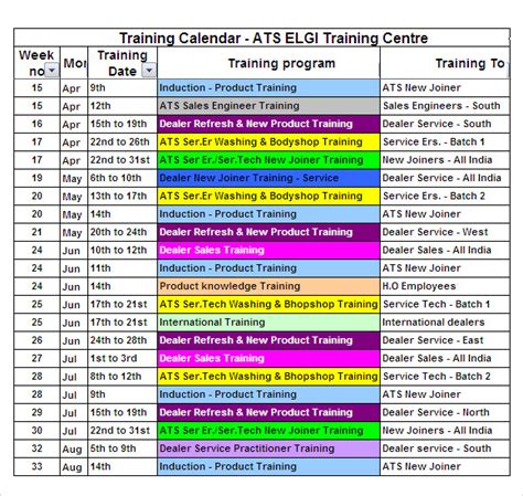 program calendar examples