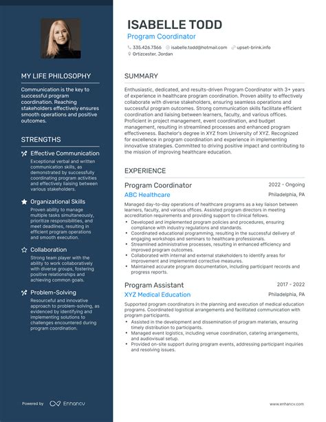 program coordinator cv sample