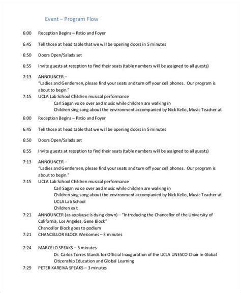 program flow sample for school event