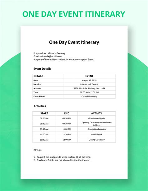 program itinerary template word