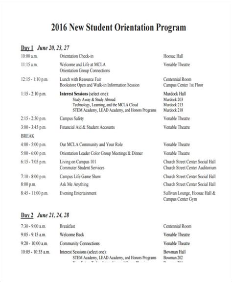 program list examples
