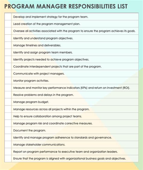 program manager duties and responsibilities