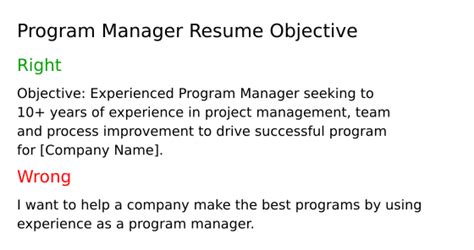 program manager objective statement