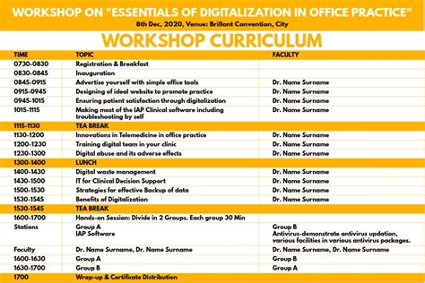 program schedule for workshop