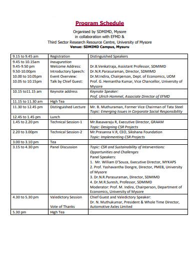 program schedule format