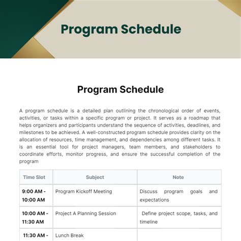 program schedule template free