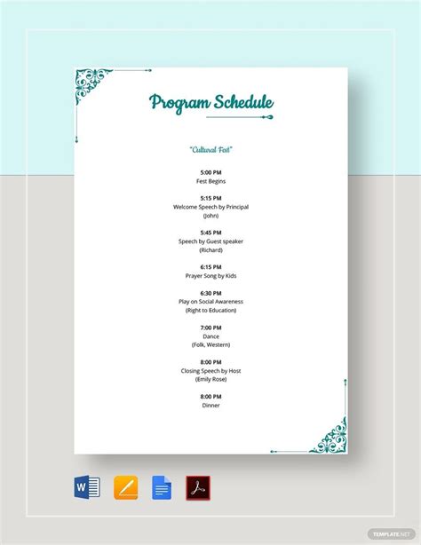 program schedule template word