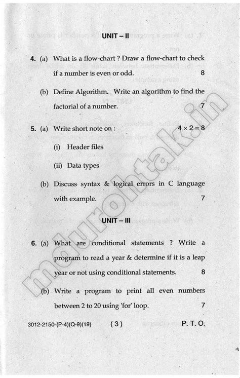 programming for problem solving question paper