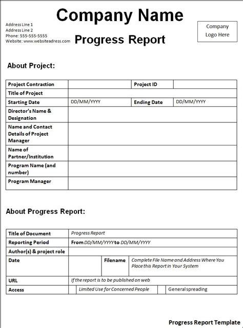 progress report format word