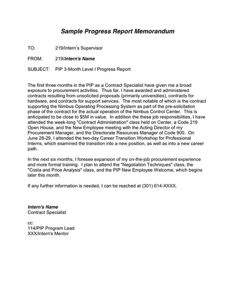 progress report memo example