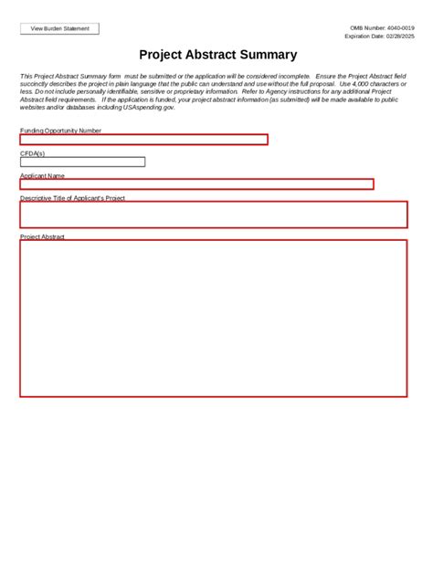 project abstract summary form